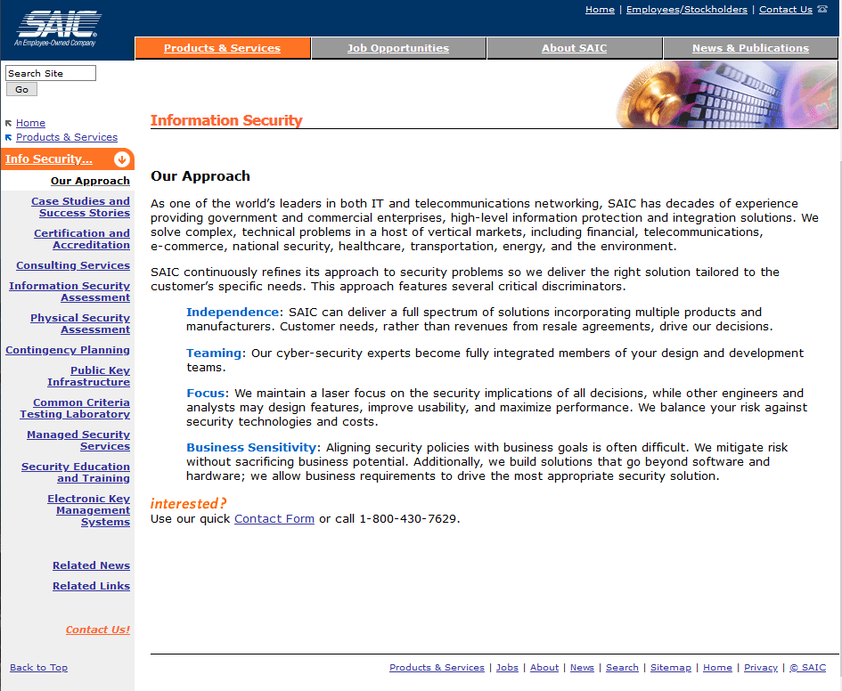 Picture of SAIC webpage