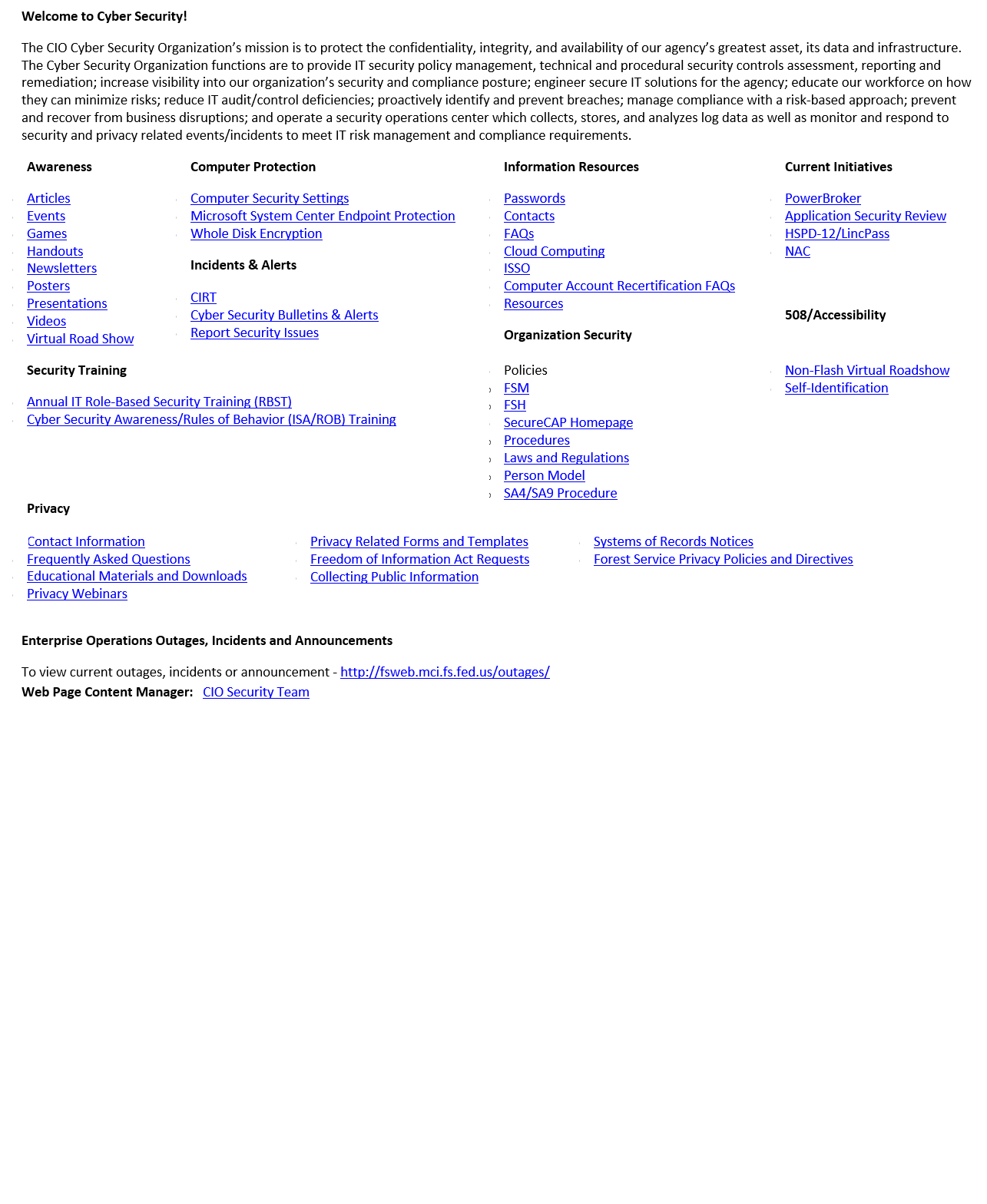 Picture of USFS webpage